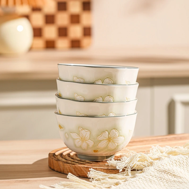 新款黄金叶釉下彩餐具4.5英寸米饭碗简约家庭装易清洗隔热防烫