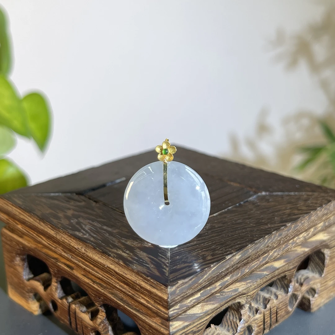 JXW15-207 天然缅甸A货翡翠 18K金镶嵌平安扣