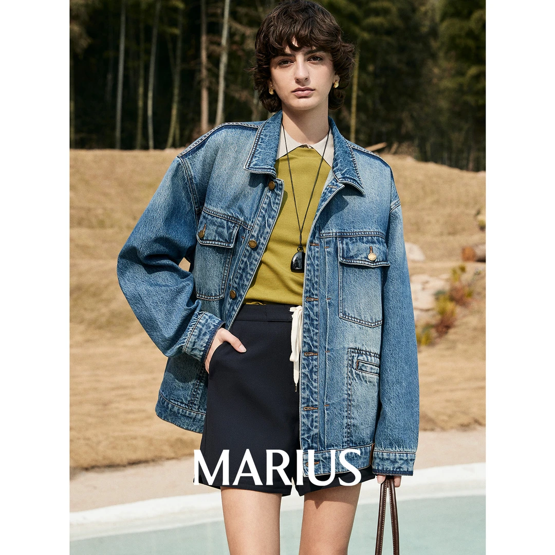 MARIUS“漫步者”赛络纺牛仔棉工装风撞色宽松廓形男友牛仔外套