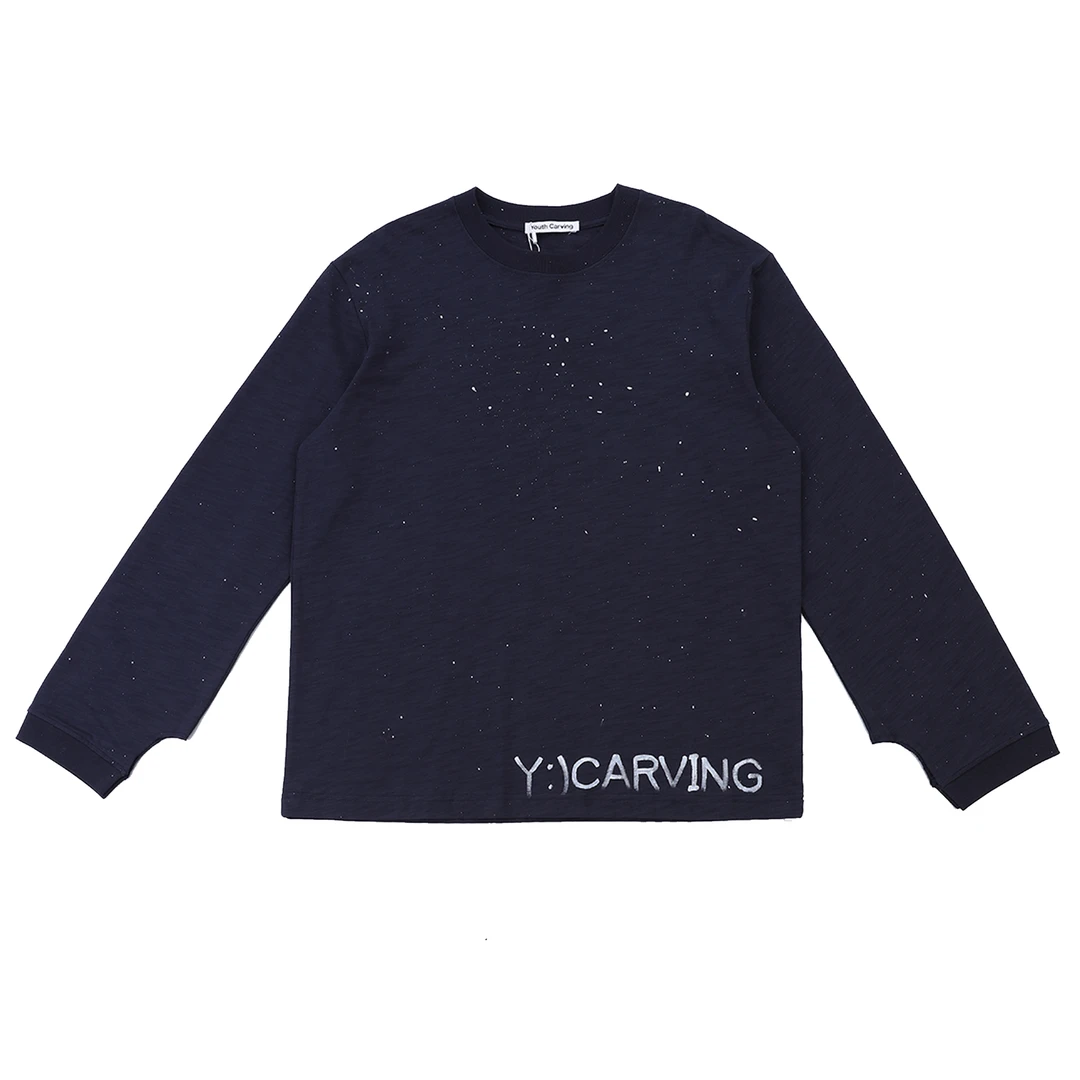 <0868-零捌陆捌>24FW简约竹节纹理泼墨长袖T男女同款慵懒风