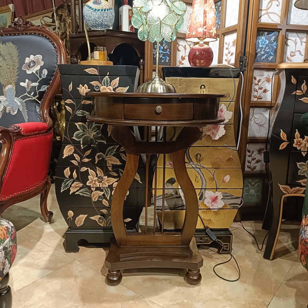 美式复古实木风琴小玄关桌LY0460*30*77cm半圆门厅古典做旧家用