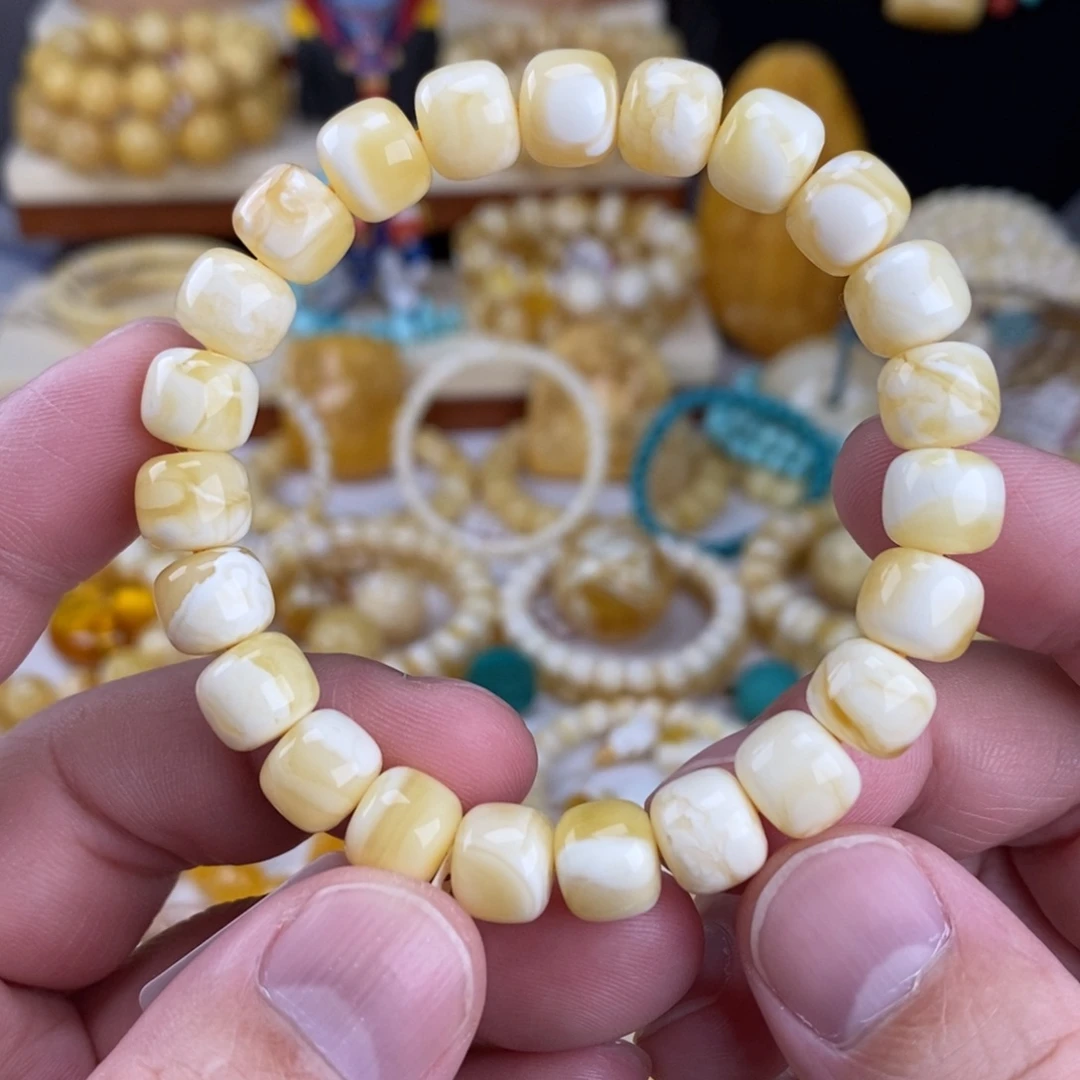 蜜蜡未镶嵌手链瓷白满蜡妖花9.6mm