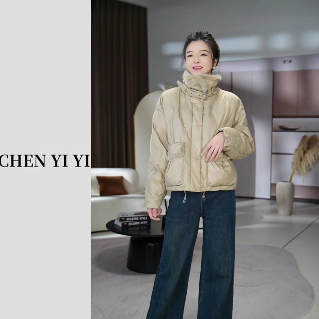 《水貂毛羽绒服》首发新品进口水貂毛90白鸭绒羽绒服女拼接外套086