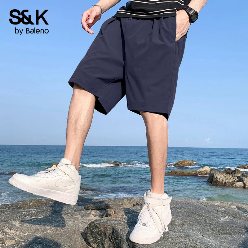 班尼路男士短裤夏季冰丝裤男款藏青色男裤薄款青少年休闲五分裤TZ