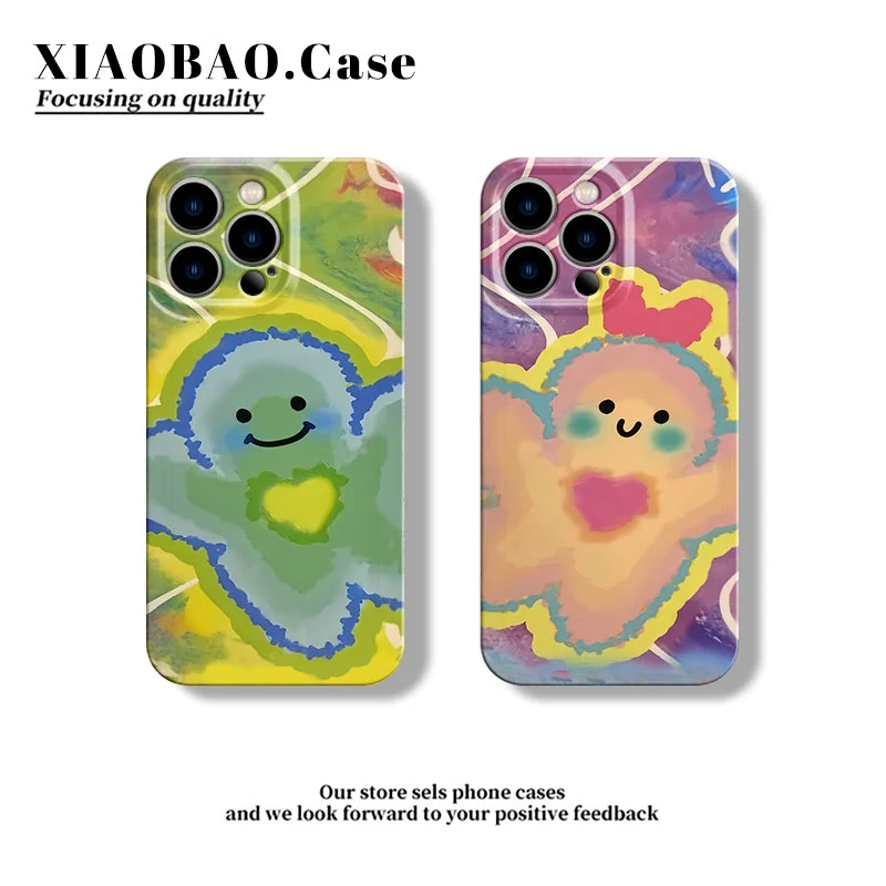 爱心小人适用苹果15pro情侣手机壳华为/小米14趣味oppo菲林硬软壳