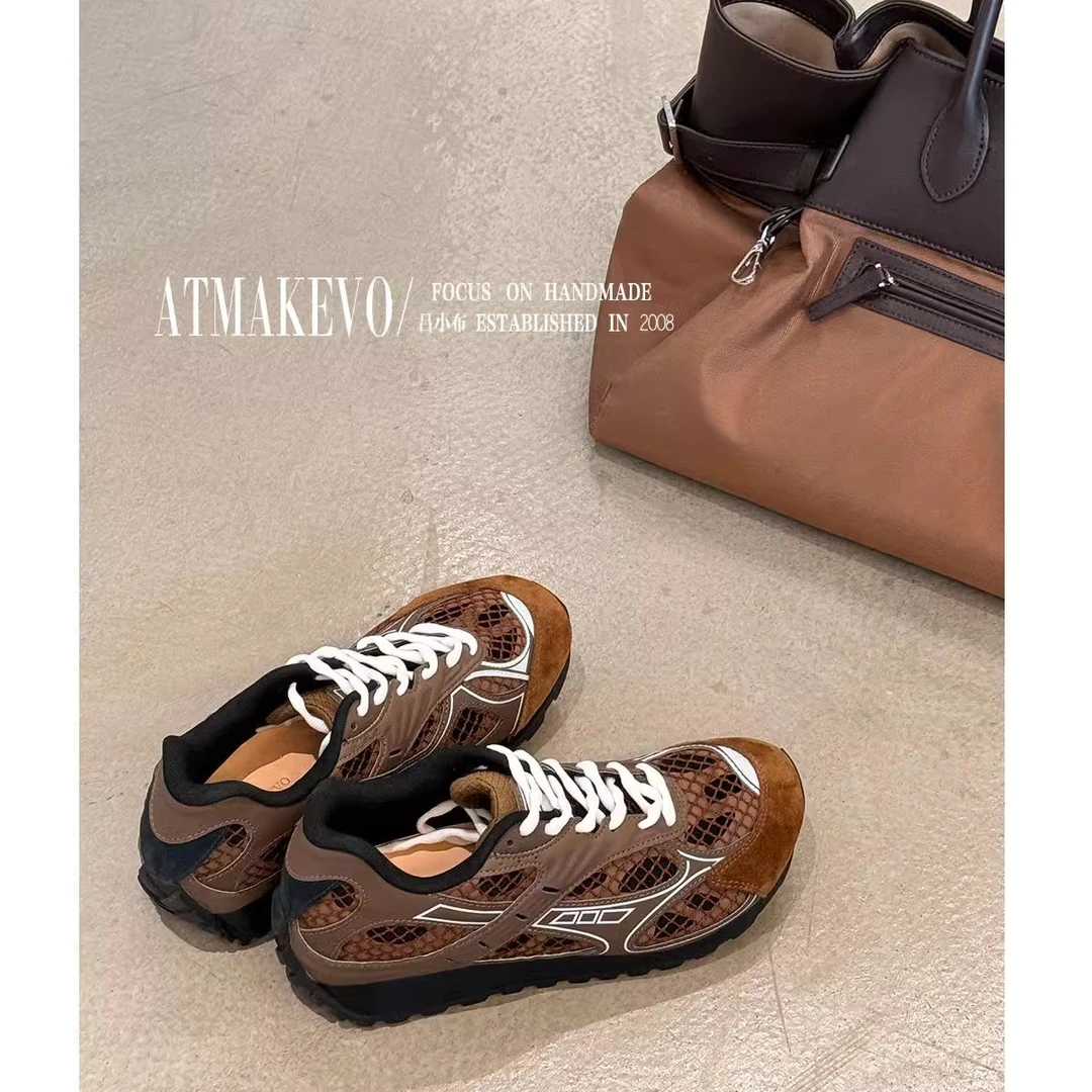 明显款美拉德棕色老爹鞋2025新款春休闲百搭跑步厚底运动鞋女