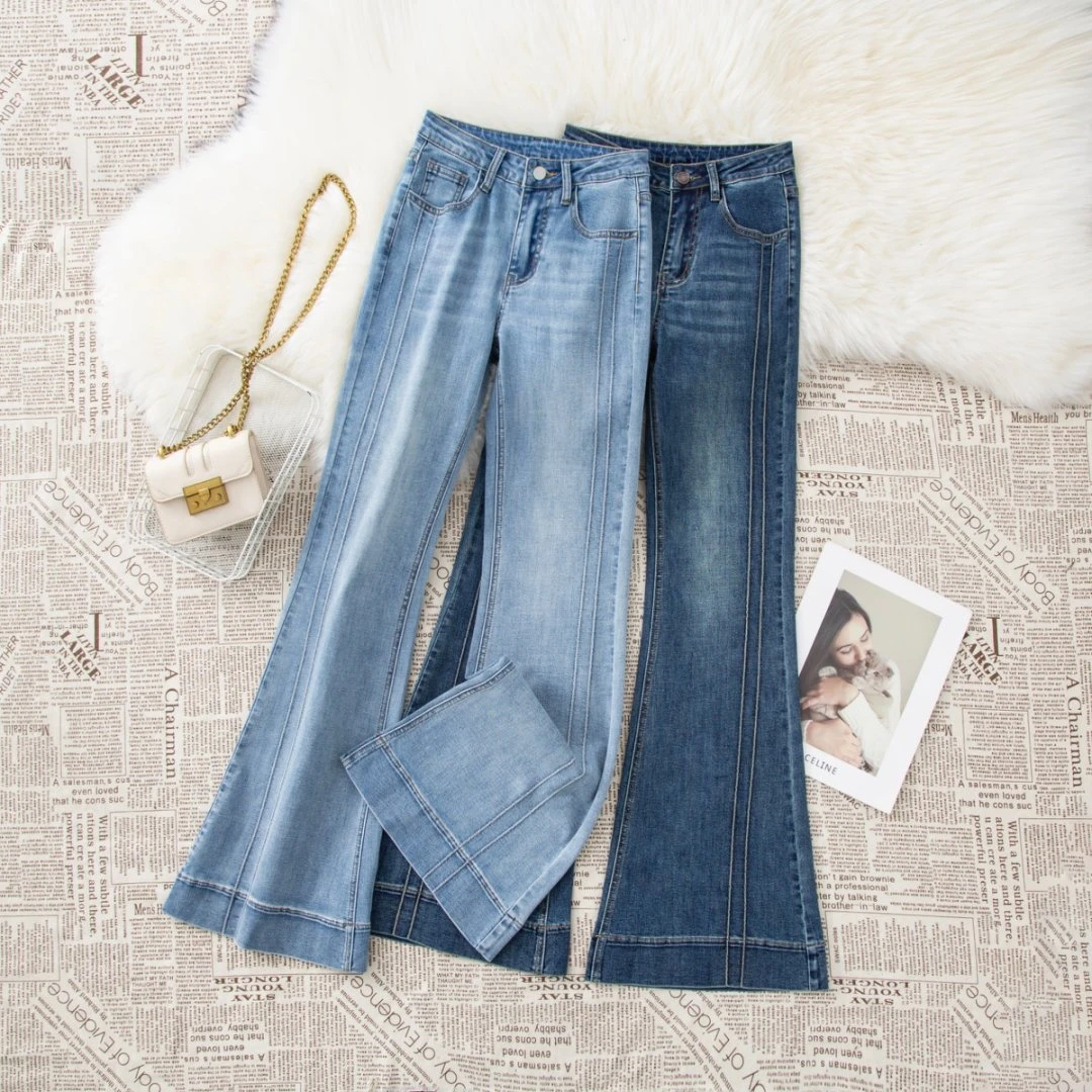 小小直筒中腰牛仔裤百搭女修身微喇裤夏季显瘦薄款时尚喇叭新款