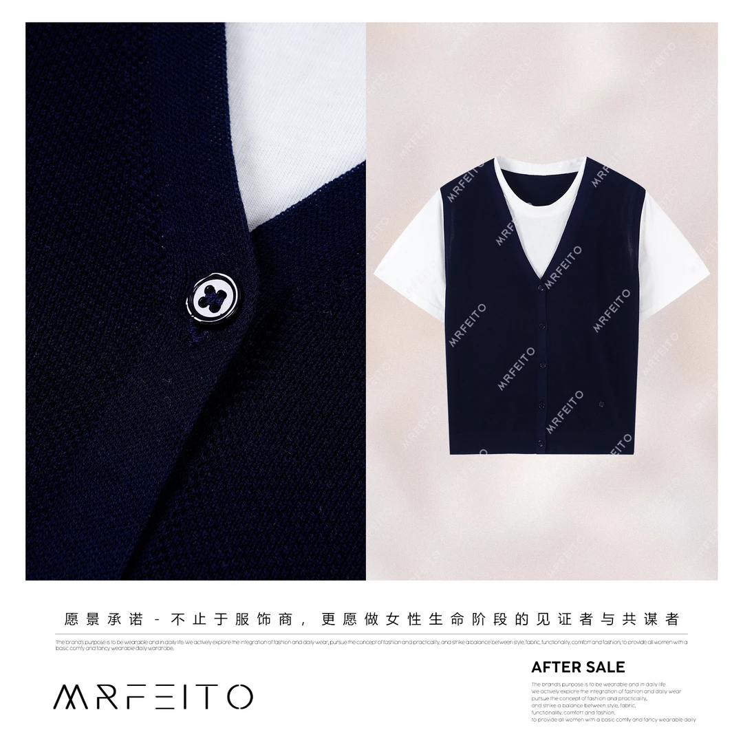 MRFEITO【细语心愿】春夏新款设计感假两件撞色针织衫H51M02X31630