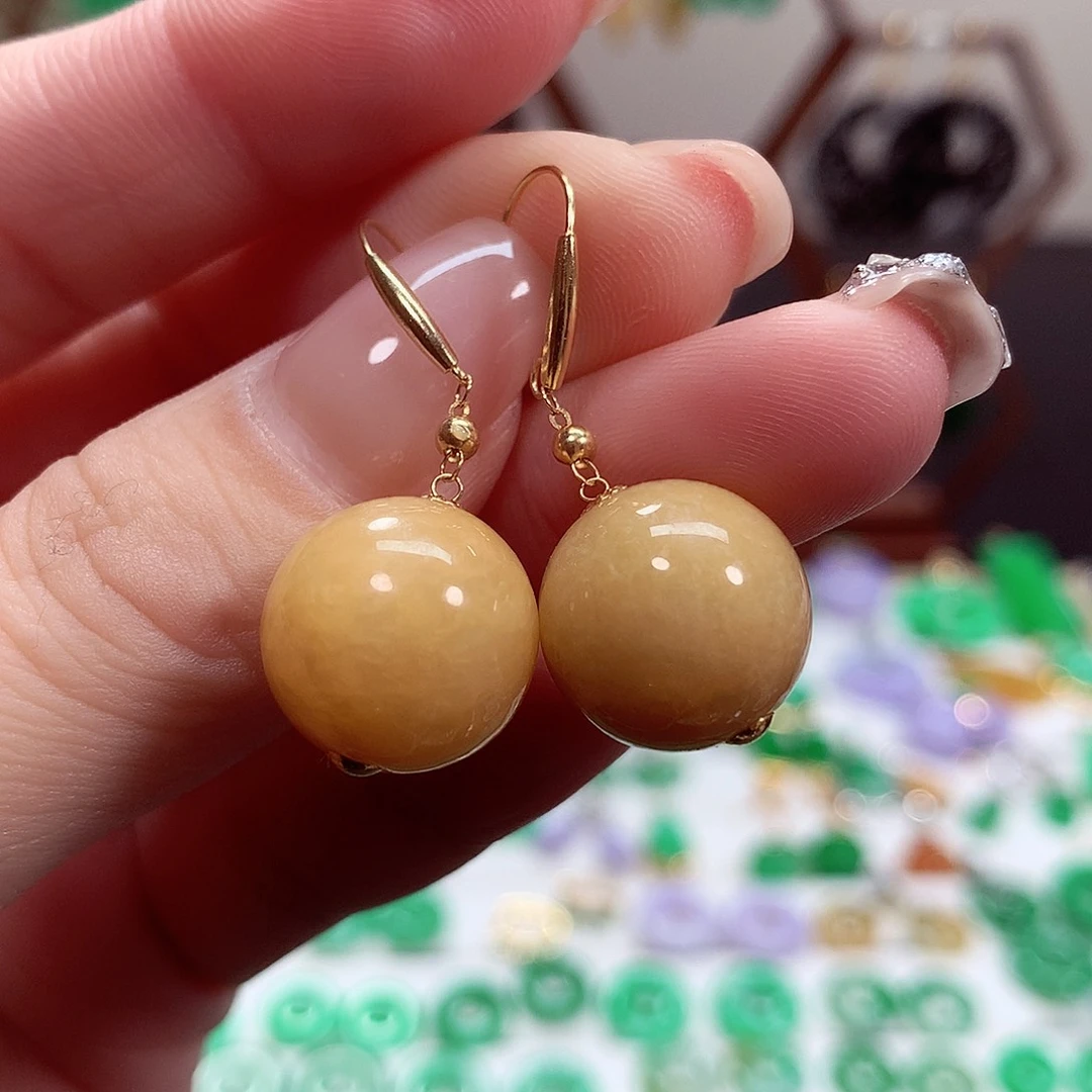 翡翠耳饰18K金镶嵌天然翡翠