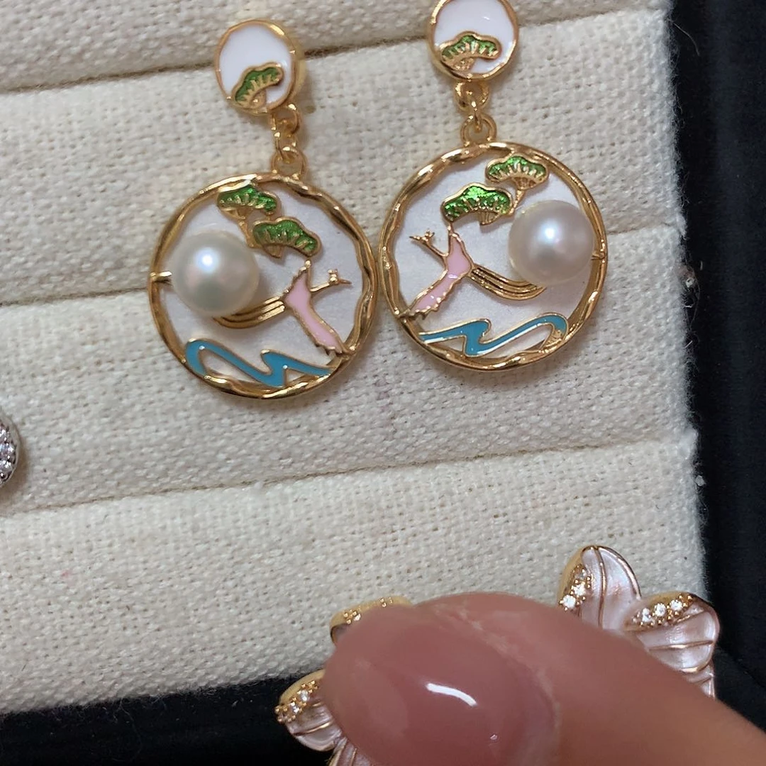 淡水珍珠耳饰合金