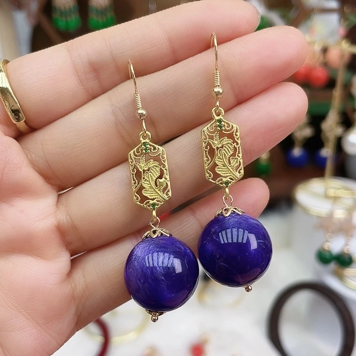 玛瑙/玉髓耳钉合金紫色大猪13