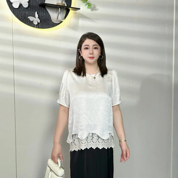 【波浪线】夏季新款舒适百搭凉爽蕾丝显瘦上衣A67