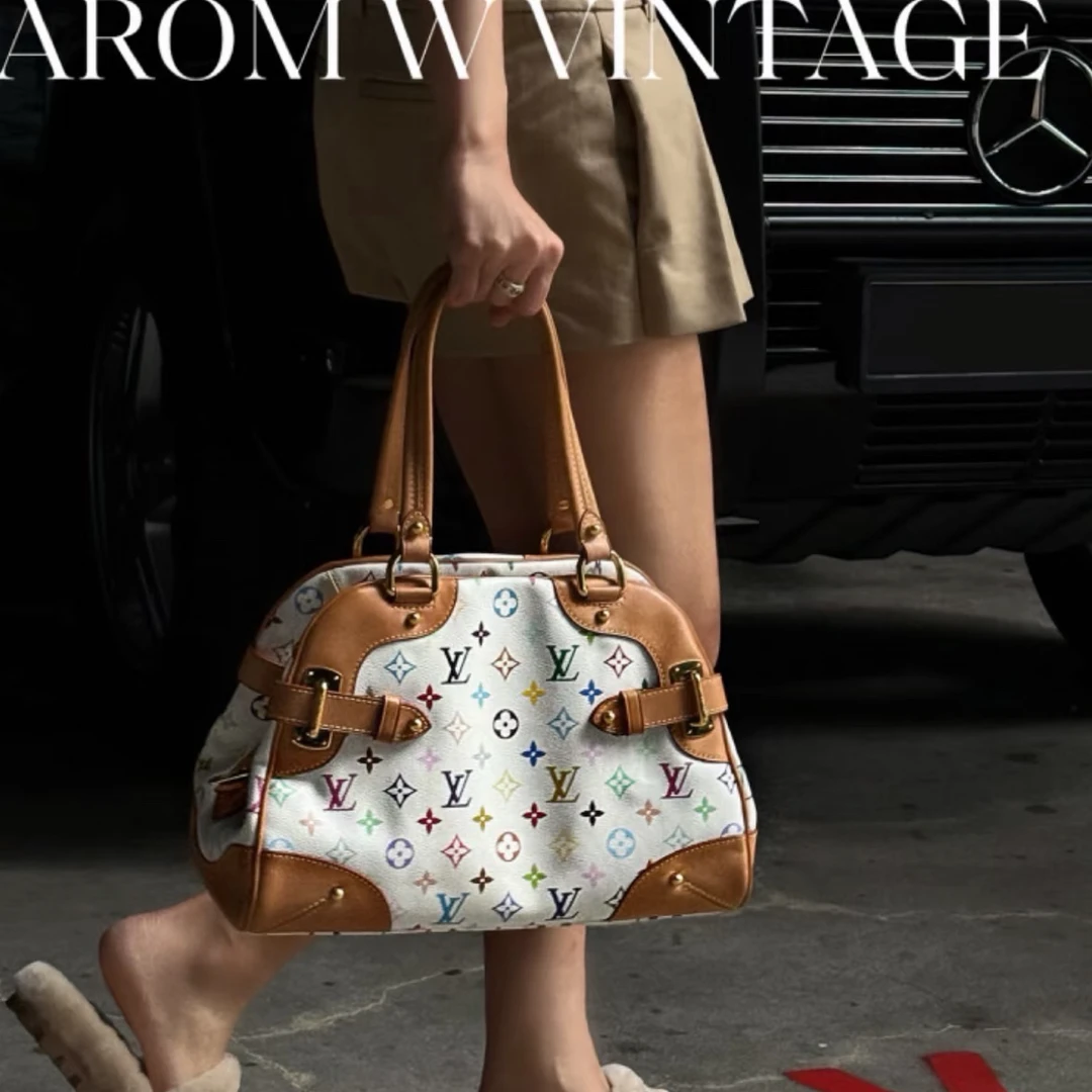 95新 LouisVuitton/路易威登 白三彩保龄球托特经典单肩包斜挎包