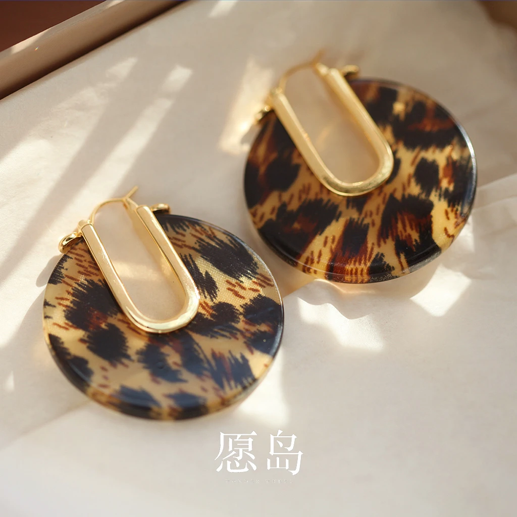 愿岛 黄铜树脂耳饰 【鹭青一专属】复古小众进口树脂豹纹耳圈EH2233