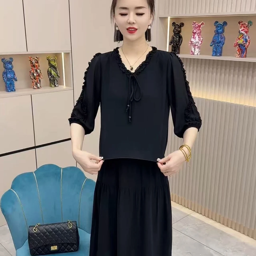 夏季时尚假两件连衣裙显瘦气质2025新款遮肉百搭洋气连衣裙