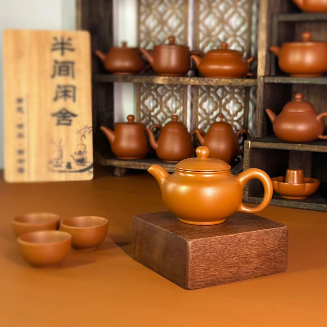 潮州手拉壶朱泥壶纯手工棳子壶140cc赠送三个朱泥杯子