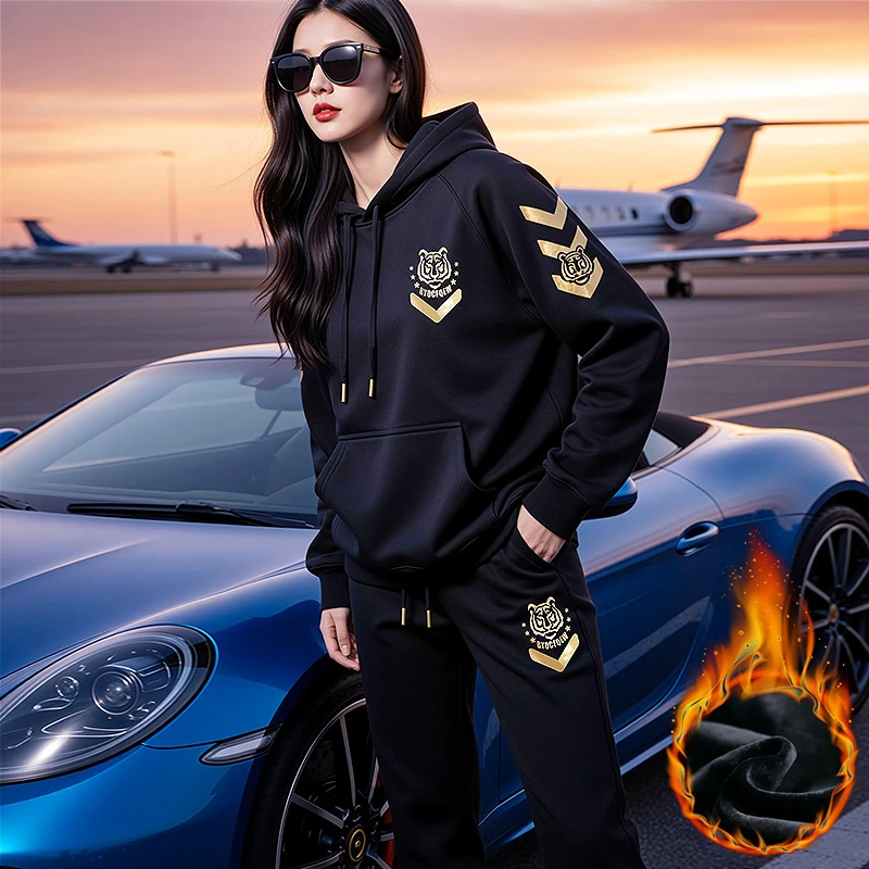 BY【宠粉套装】闪耀潮牌加绒加厚卫衣连帽套装/男女同款时尚男冬季