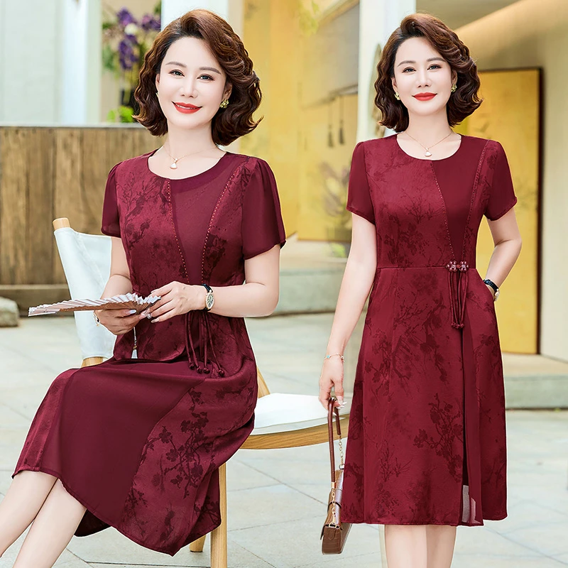 妈妈夏装连衣裙2025新款中老年女夏季喜婆婆婚宴装新中式国风裙子