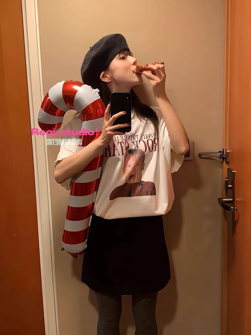 印花短袖极简风大众圆领T恤ins美式失序混搭风潮流夏季新款上衣女