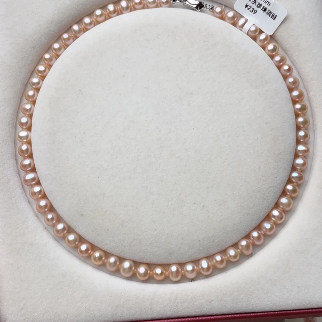 颈饰银S925镶嵌淡水珍珠7-8mm无核无暇极强光中国红