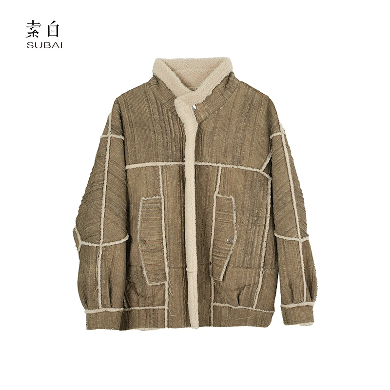 素白加绒复古【巴恩】T02101百搭厚实保暖工装感摇粒绒加厚外套