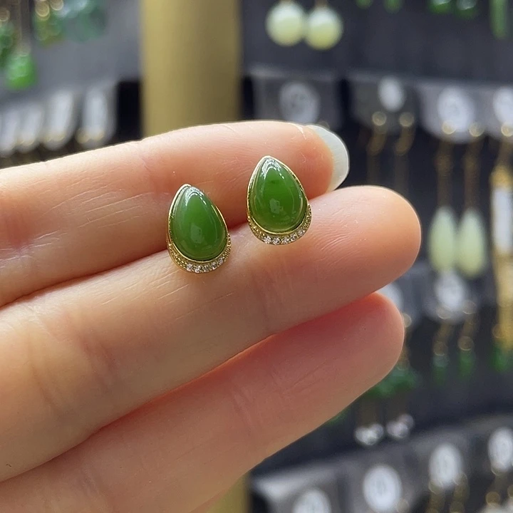 和田玉银S925镶嵌耳饰