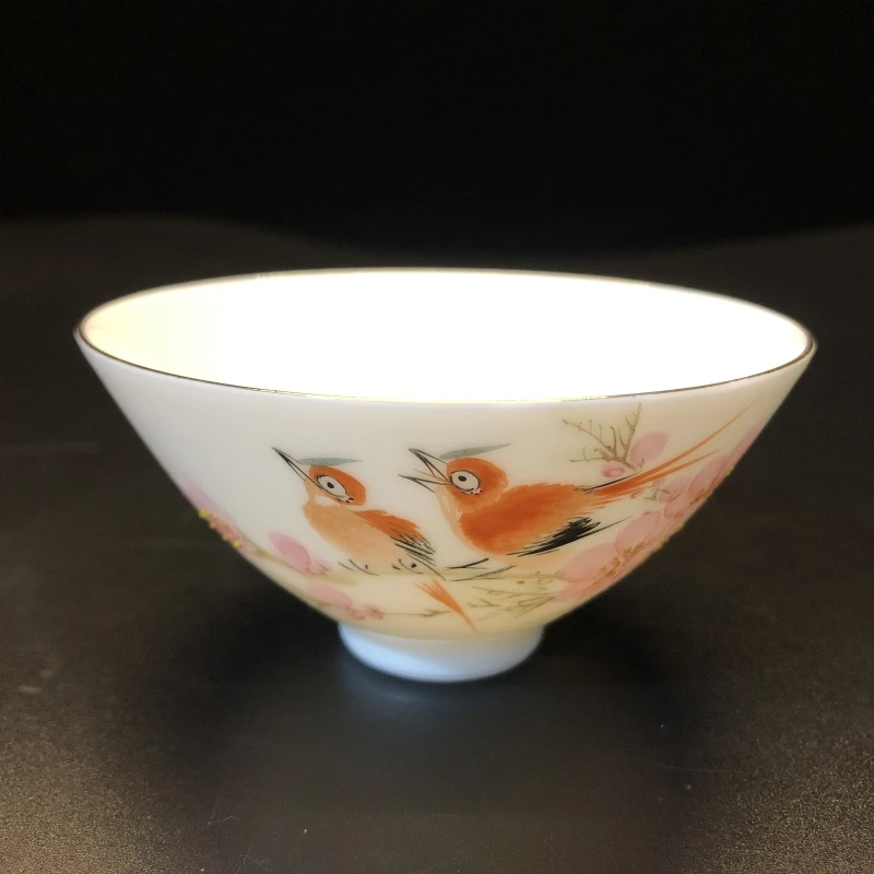 12.18/N100160/00611/胡晶/水点桃花描金杯/口径8.7/高4.5/80cc