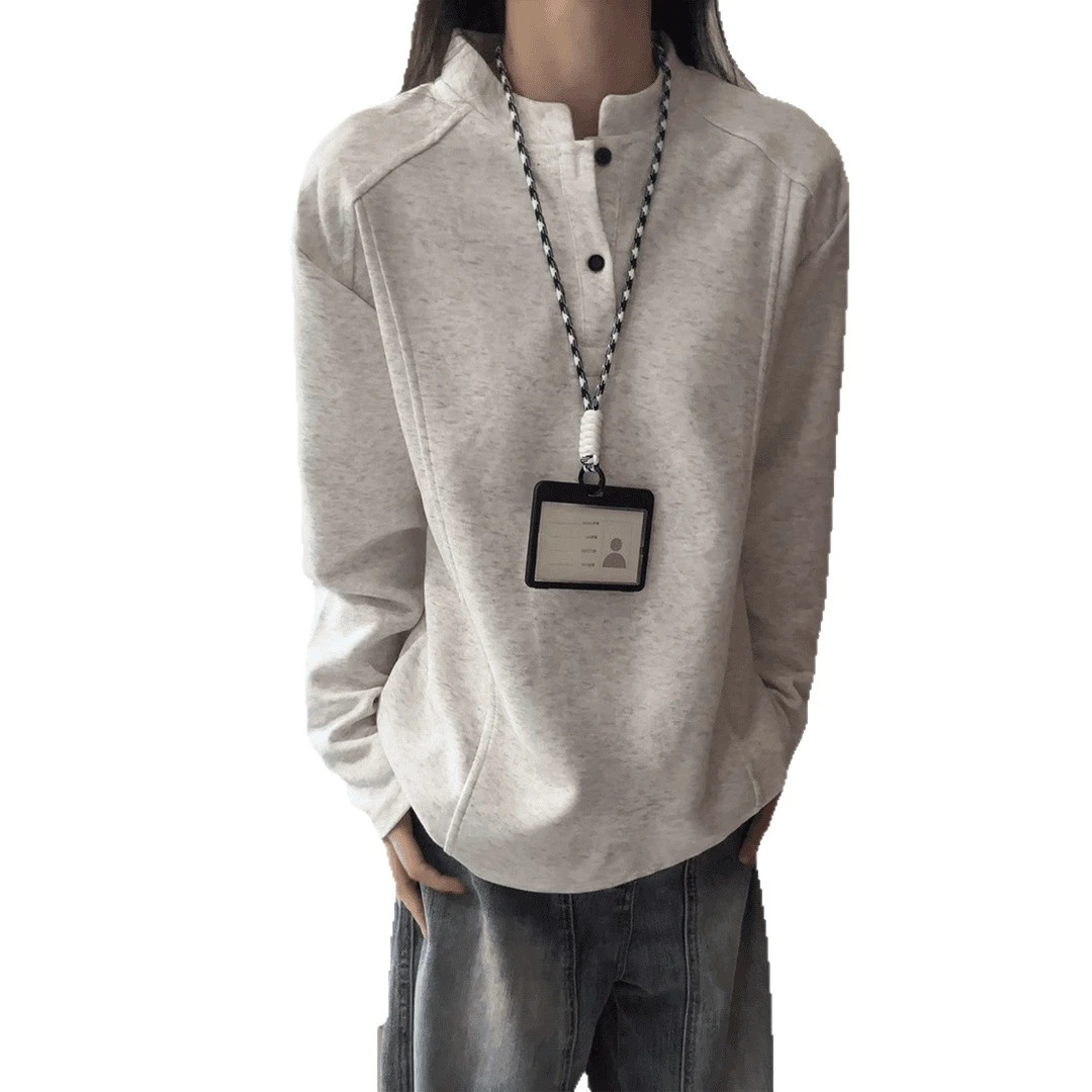 秋季新款潮牌解构拼接设计感正肩打底亨利领polo衫长袖卫衣t恤男