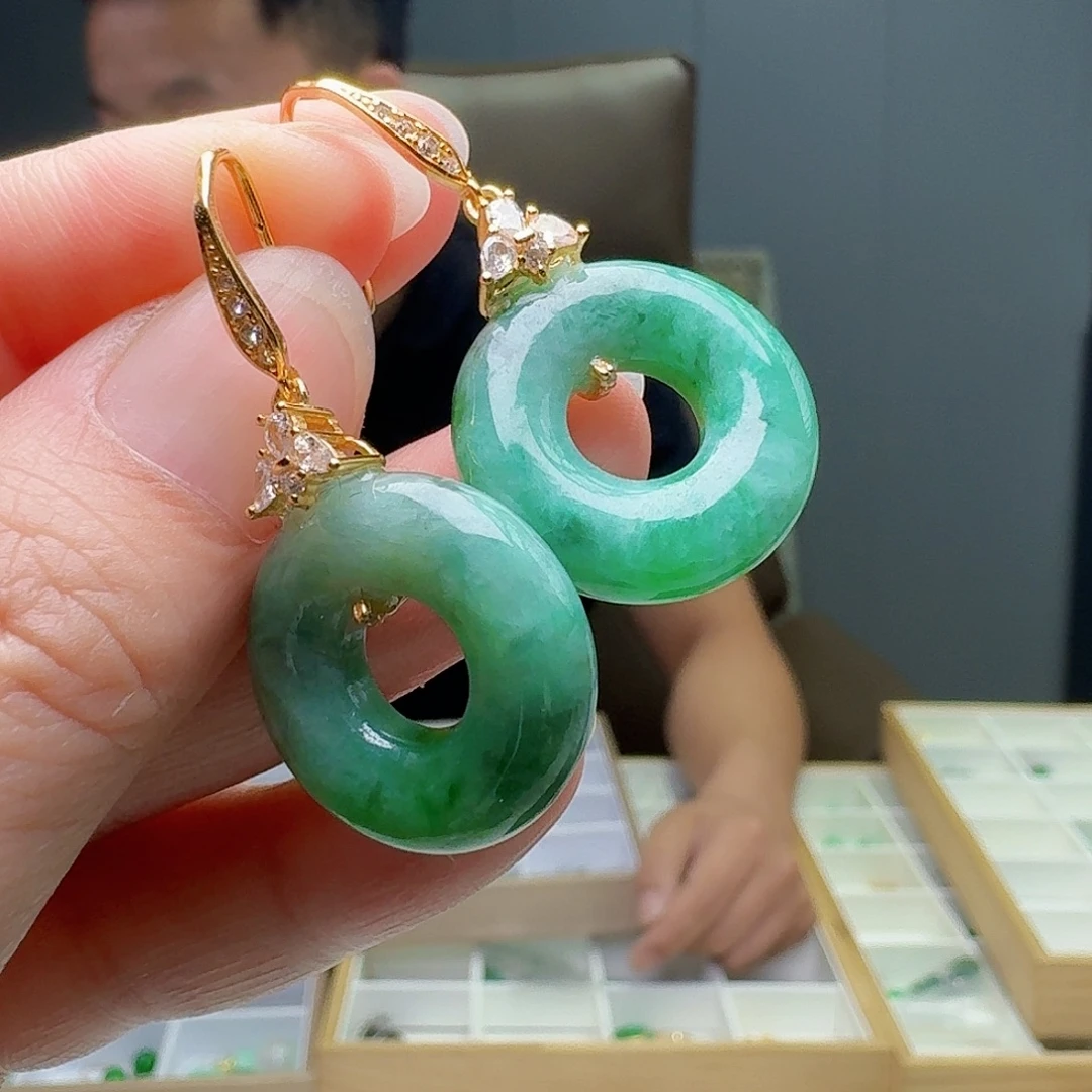 银S925镶嵌翡翠耳饰多样性发货其一