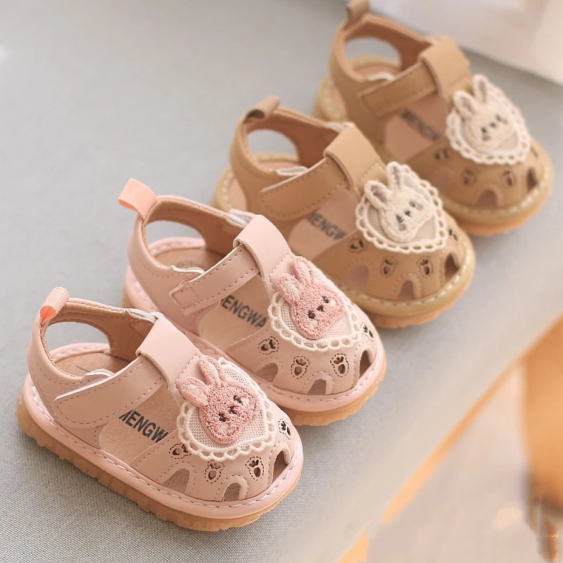 夏季新款婴幼儿童学步鞋 卡通兔头轻软底宝宝叫叫鞋