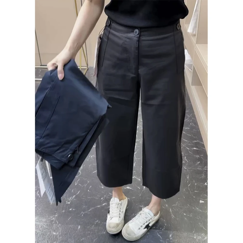 萱贝纯时尚百搭休闲阔腿裤女2025秋季新款宽松直筒裤子九分奶奶裤