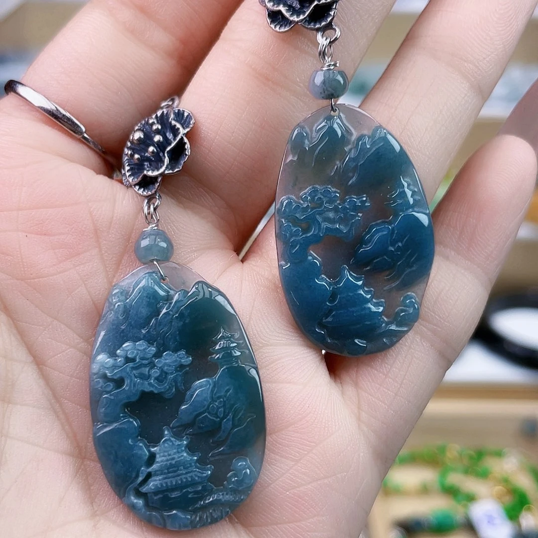 翡翠银S925镶嵌手链耳坠