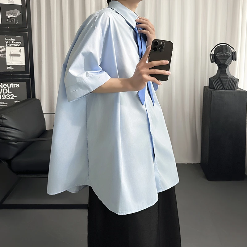 2025年新款衬衫交叉领带可拆卸袖子纯色休闲设计感衬衣春夏