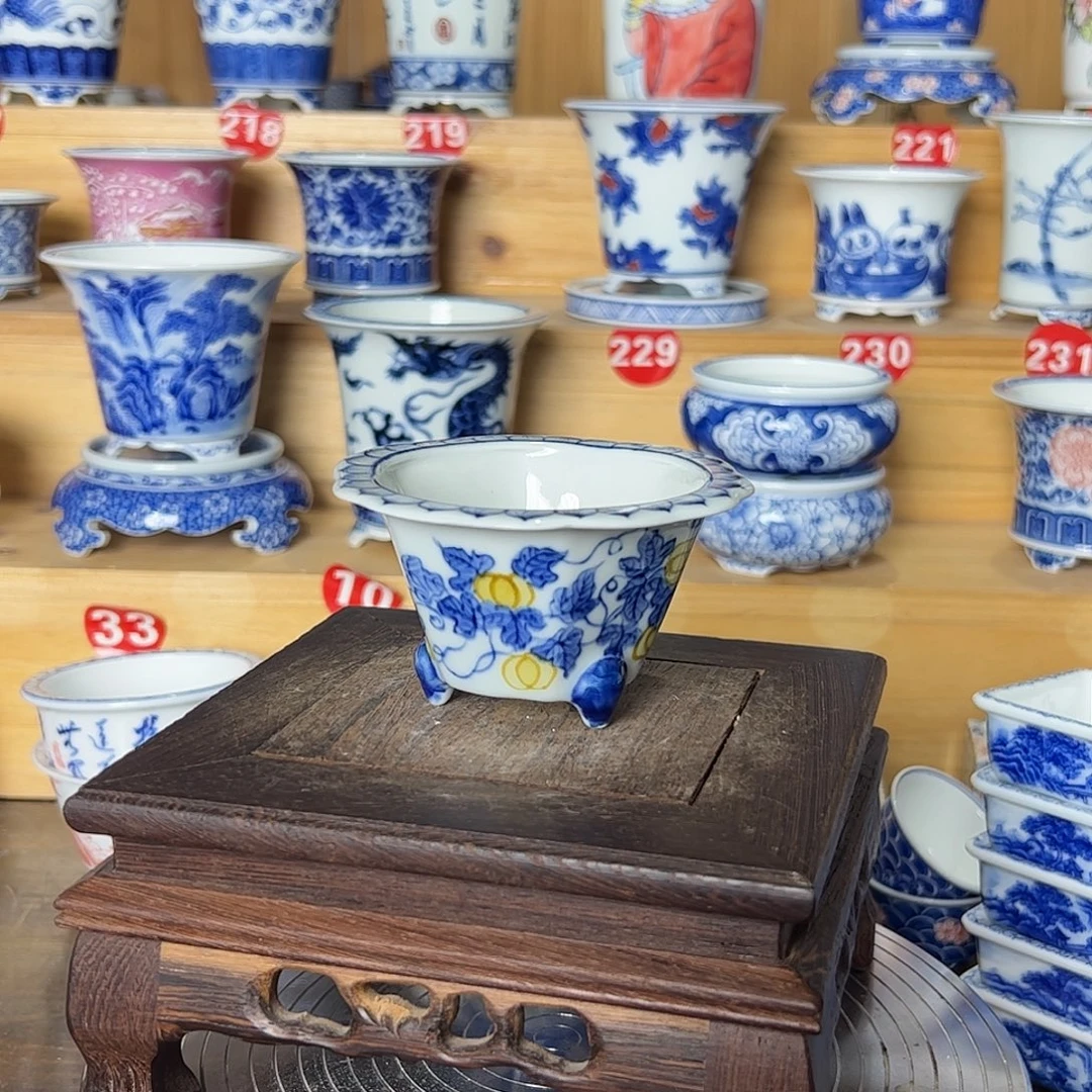 陶摆件墨奈手绘陶瓷花盆内口6.5高4.7