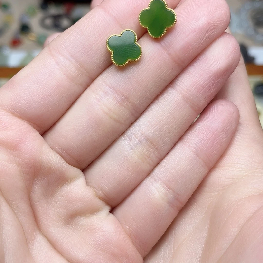 和田玉银S925镶嵌耳钉06