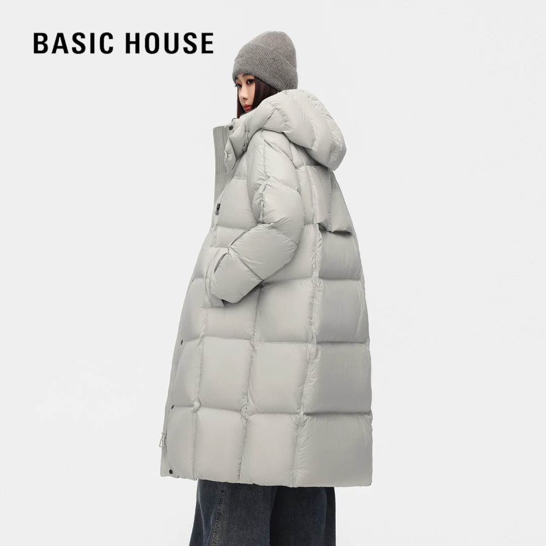 Basic House/百家好【店购】外套冬季保暖加厚连帽长款通勤羽绒服