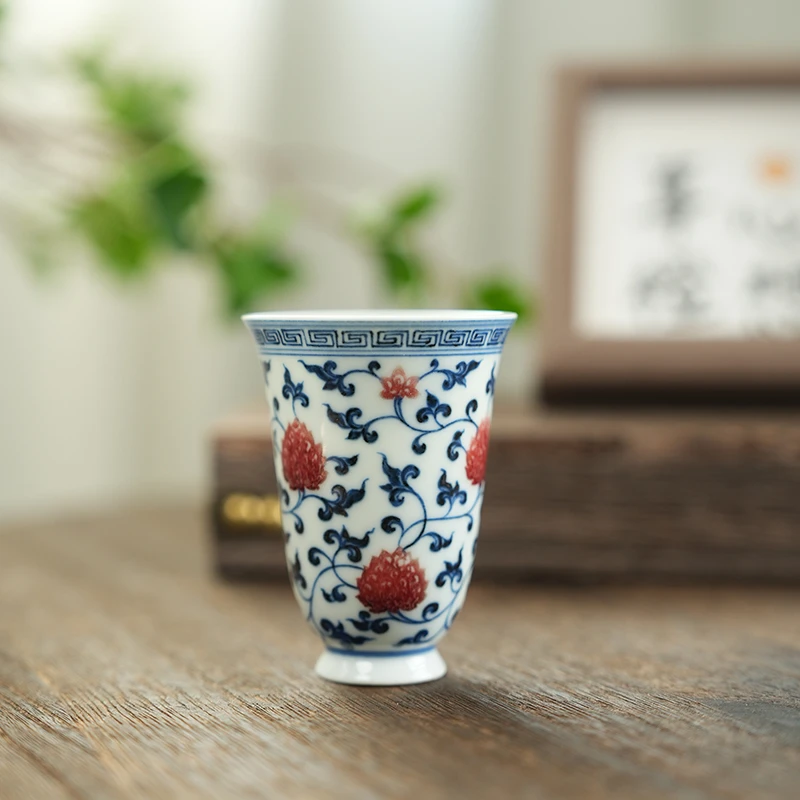 【预售15天】屹朴青花釉里红缠枝莲花闻香杯（yipu496）