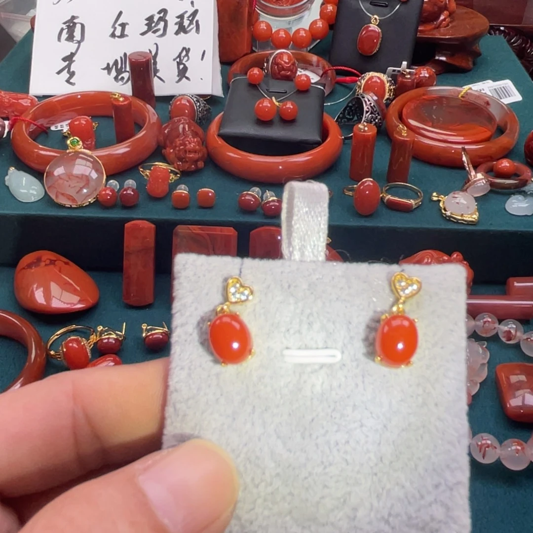 南红玛瑙银S925镶嵌保山南红耳环