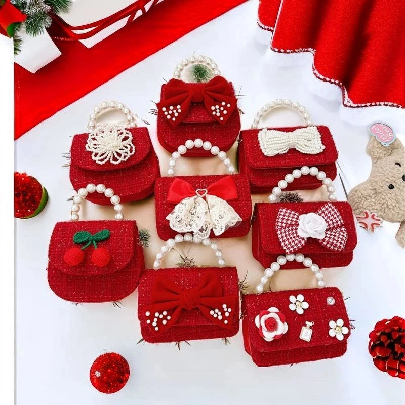 新年红包拜年包可爱蝴蝶结公主包时尚女童斜挎包珍珠手提包包礼物