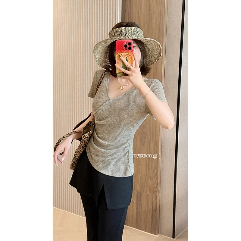 【甜酒酿】2025春夏季新款定制镂空修身显瘦短袖针织上衣