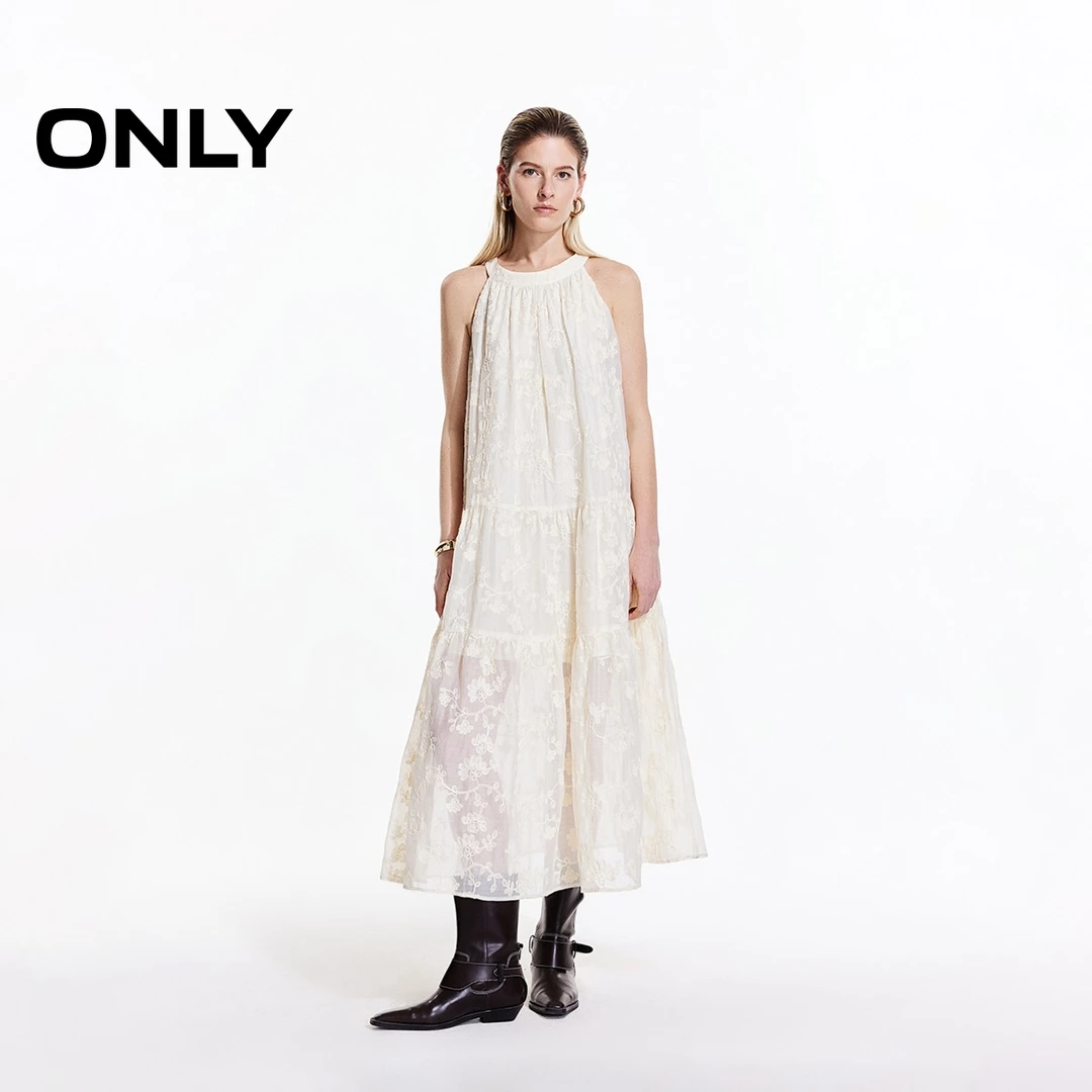 ONLY系脖绑带连衣裙“夏季新款”气质纯色圆领无袖长裙女|125107090