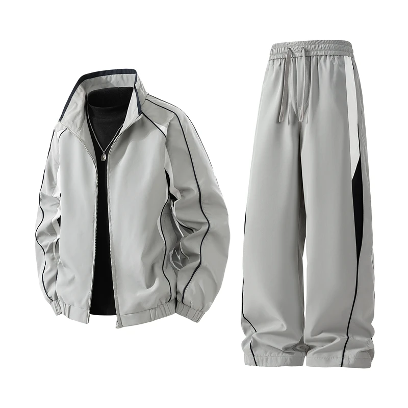 春秋季潮流男装搭配一整套休闲运动套装男帅气夹克外套裤子两件套
