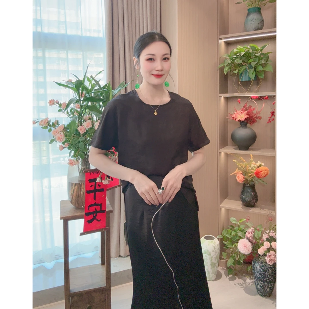 【沅意】双面双穿夏季新款上衣小衫新中式女装圆领国风短袖T恤