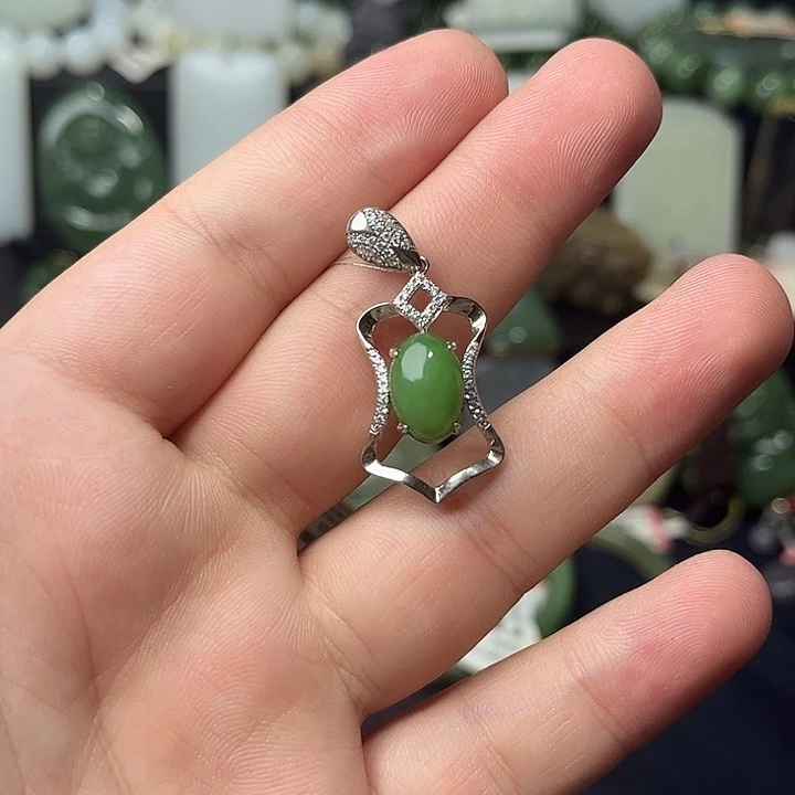 和田玉（碧玉）银S925镶嵌吊坠(不含链)6