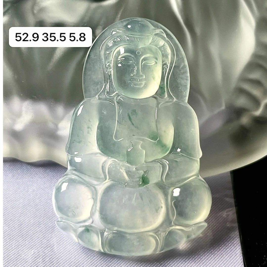 天然a货缅甸翡翠玻璃种观音吊坠