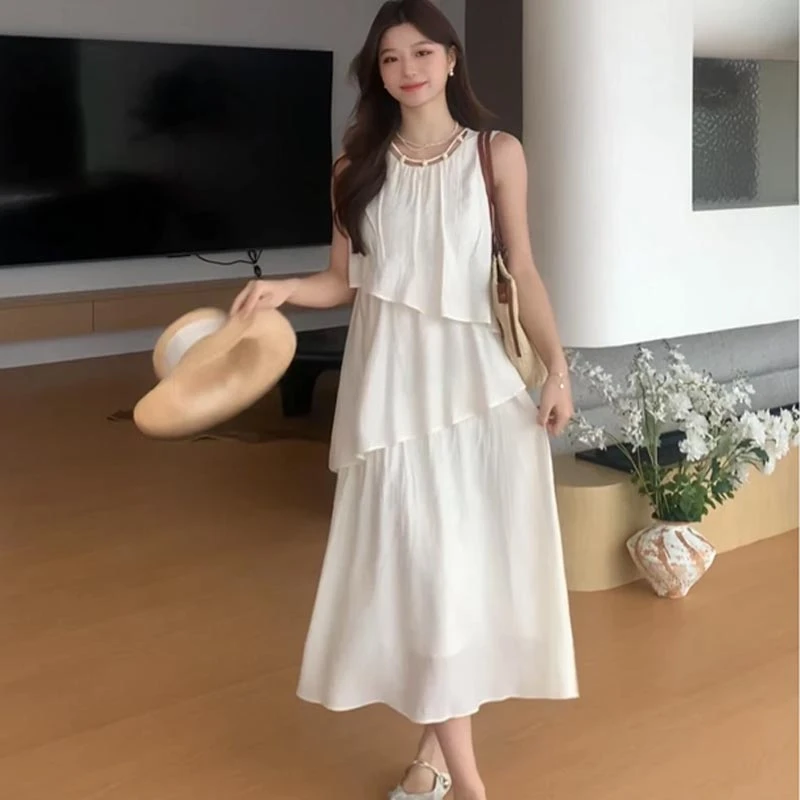 2025春夏新款高级感连衣裙浅色气质设计感时尚个性百搭高级感长裙