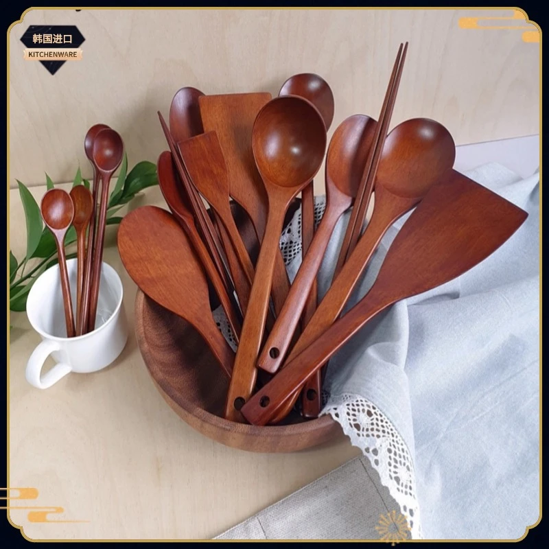 韩国进口家用不粘锅炒锅枣木加长炒勺木铲汤勺