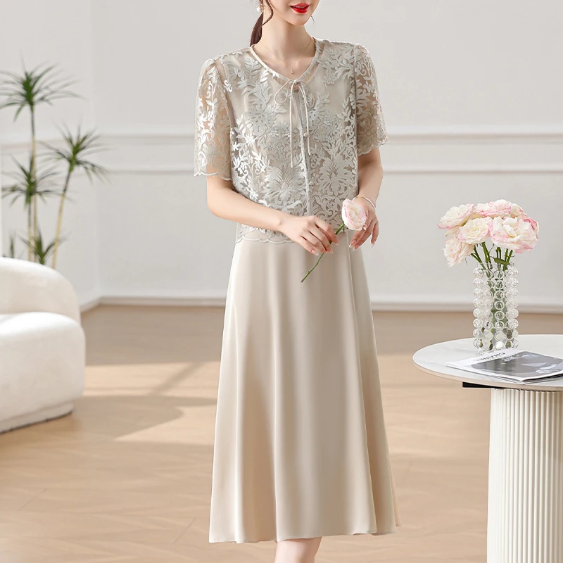 母亲节妈妈夏装连衣裙套装2025新款中老年女夏季洋气端庄大气裙子