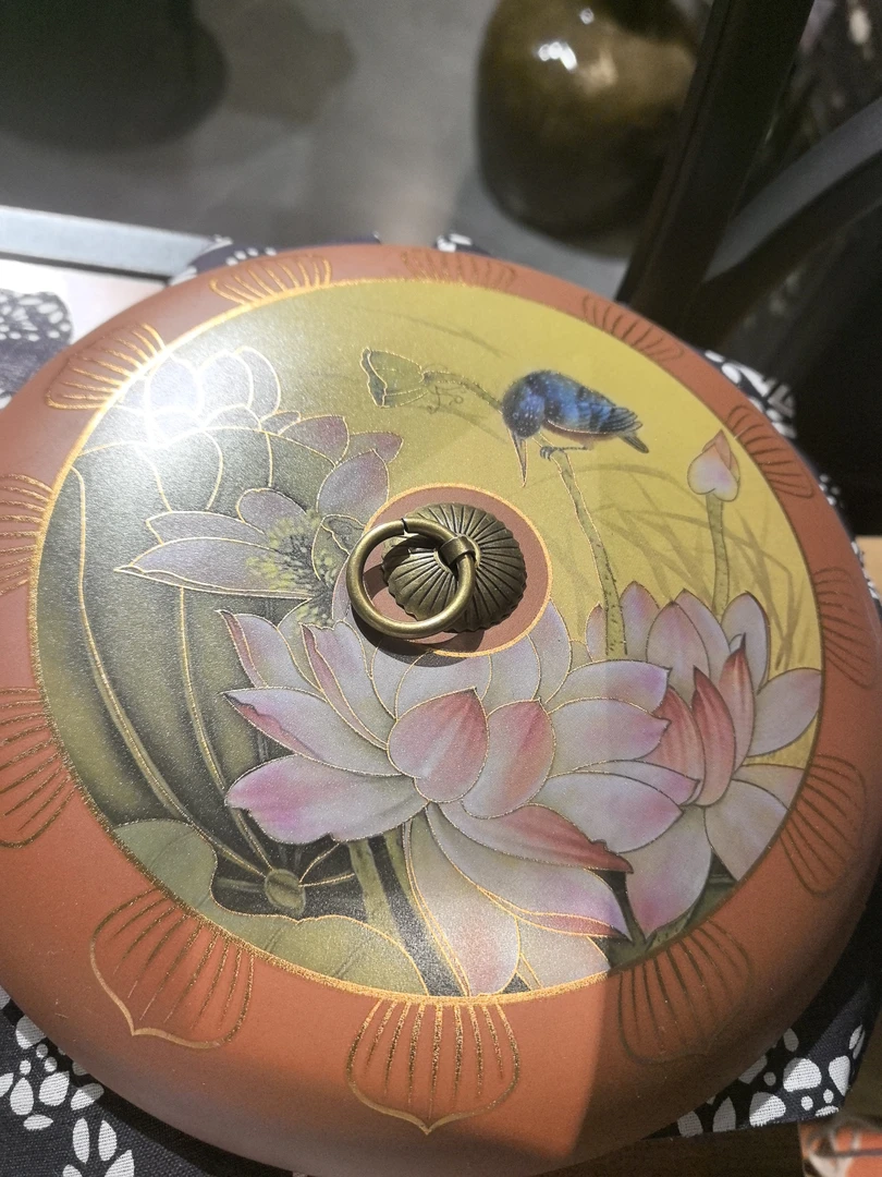 紫砂绘彩带盖茶叶罐