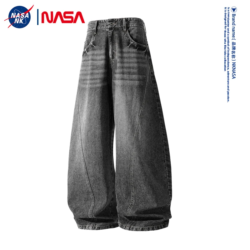 NASA联名美式复古牛仔裤男生秋冬季直筒宽松百搭潮牌水洗长裤百搭